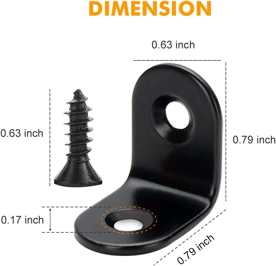 20PCS Small L Brackets, Black Iron Corner Mount Brackets with 40 Screws, Rust Resistant, Easy to Install, V1259-DP01-A-2883