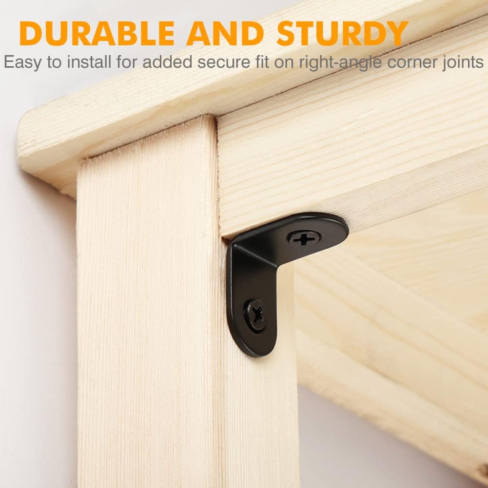 20PCS Small L Brackets, Black Iron Corner Mount Brackets with 40 Screws, Rust Resistant, Easy to Install, V1259-DP01-A-2883
