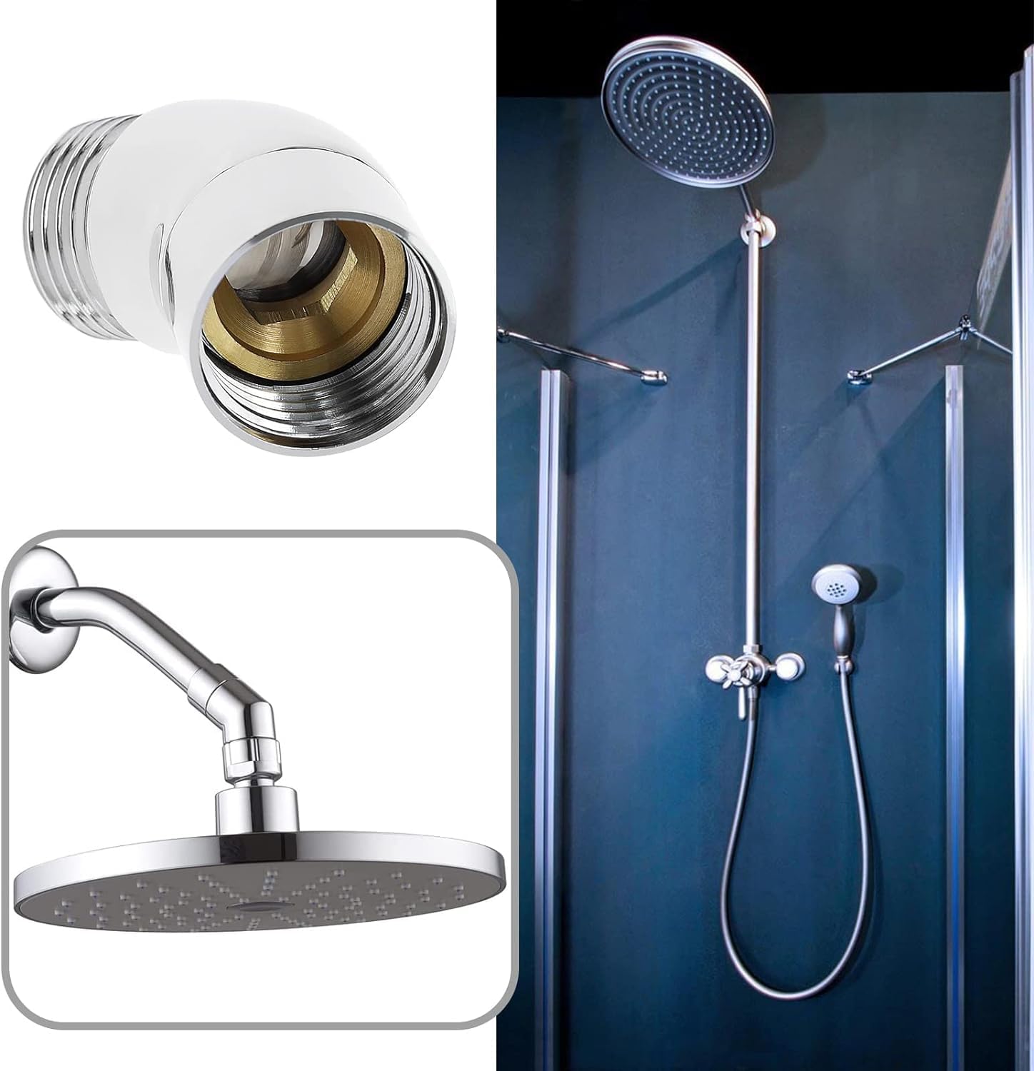 Handheld Shower Head Elbow Adapter G1/2" Shower Connector 45-Degree Adapter Solid Brass, Suitable for Most V1259-DP01-A-2889