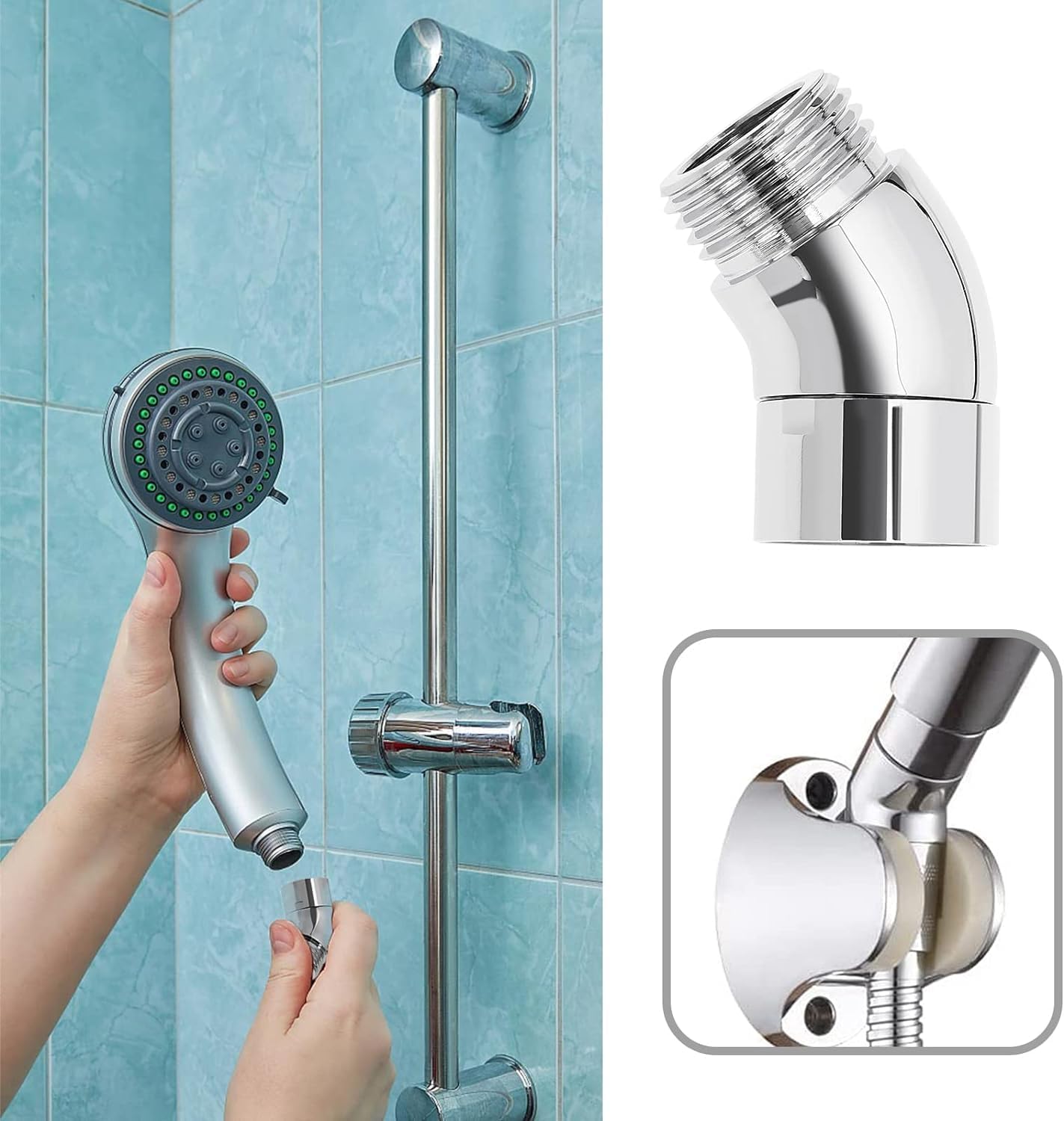 Handheld Shower Head Elbow Adapter G1/2" Shower Connector 45-Degree Adapter Solid Brass, Suitable for Most V1259-DP01-A-2889