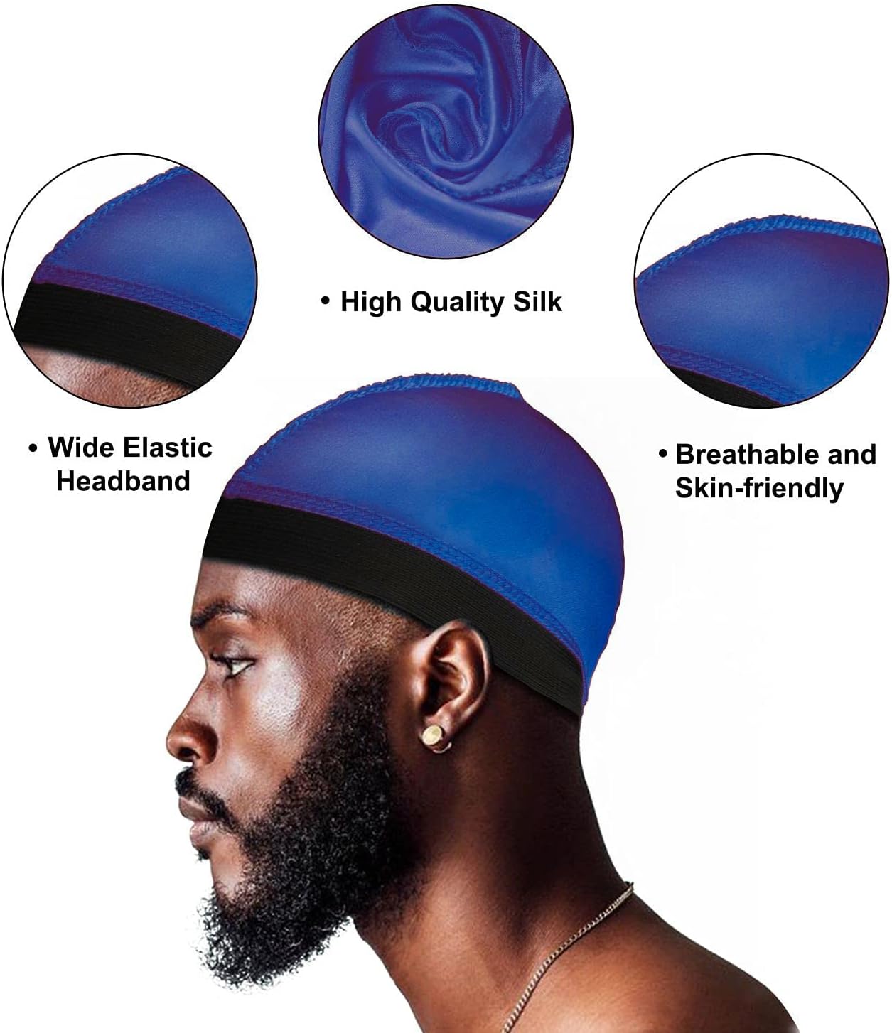 4Pcs Wave Cap, Silk Stocking Wave Caps for 360 Waves, Silky Durag for Men, Stain Caps (2*Blue 2*Black) V1259-DP01-A-2890