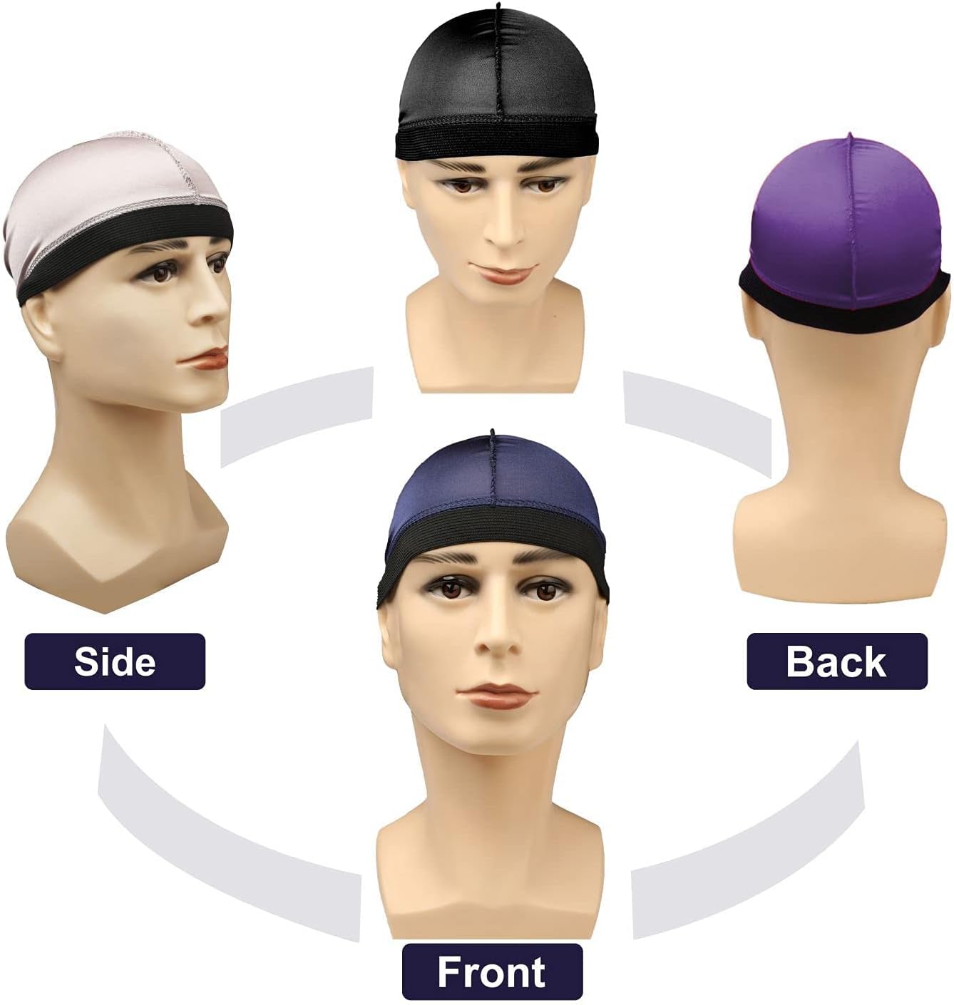 4Pcs Wave Cap, Silk Stocking Wave Caps for 360 Waves, Silky Durag for Men, Stain Caps (2*Blue 2*Black) V1259-DP01-A-2890
