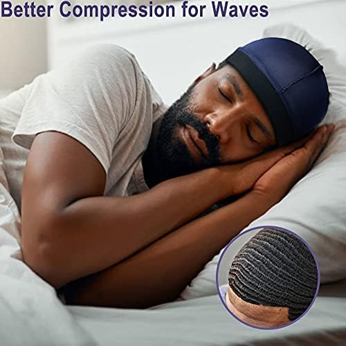 4Pcs Wave Cap, Silk Stocking Wave Caps for 360 Waves, Silky Durag for Men, Stain Caps (2*Blue 2*Black) V1259-DP01-A-2890
