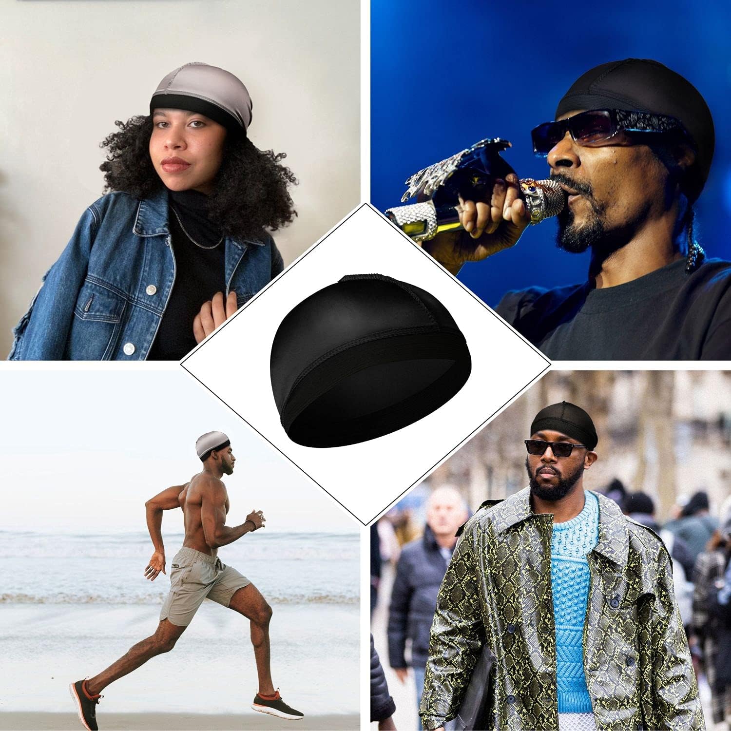 4Pcs Wave Cap, Silk Stocking Wave Caps for 360 Waves, Silky Durag for Men, Stain Caps (2*Blue 2*Black) V1259-DP01-A-2890