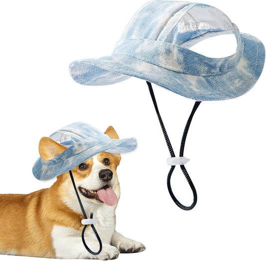 Baseball Cap for Dogs - Visor Sun Protection Hat With Ear Holes, Adjustable Outdoor Sport Hat With Round Brim V1259-DP01-A-2891
