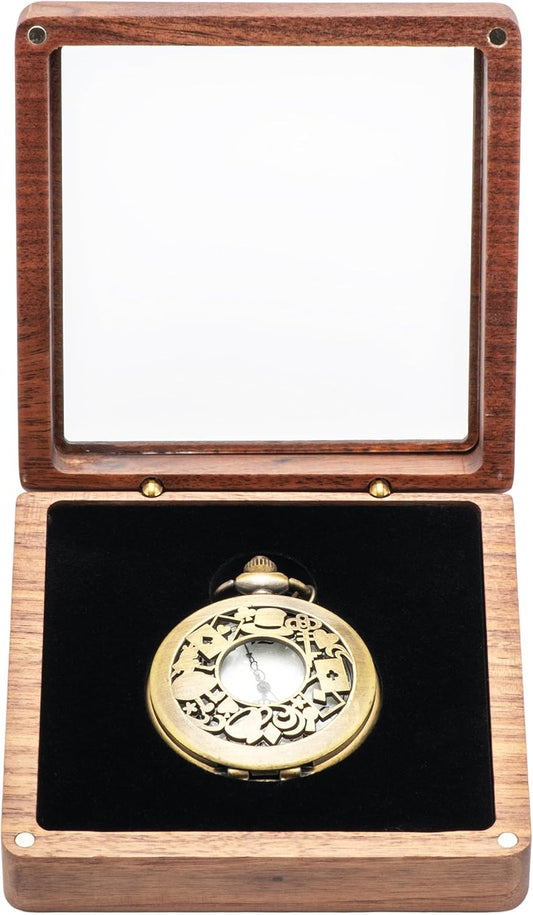 Walnut Wood Pocket Watch Gift Box with Clear Acrylic Lid Portable Single Pocket Watch Display Storage Travel V1259-DP01-A-2894