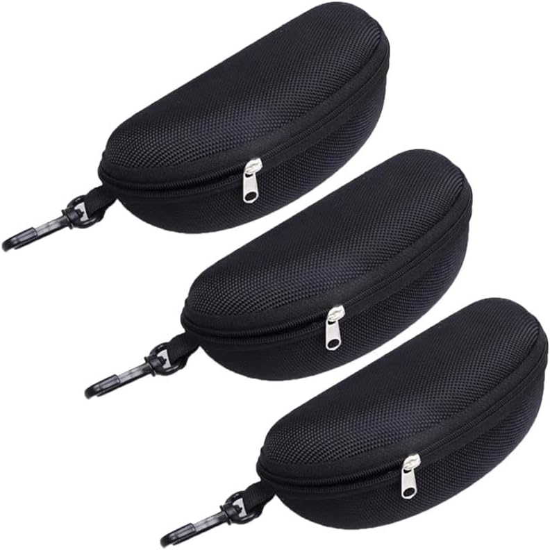 3pcs Zipper Hard Shell Sunglasses Case Eyeglasses Case Portable Travel Glasses Case with Plastic Carabiner V1259-DP01-A-2896