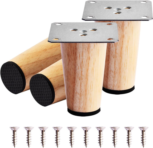 4 PCS 8CM Wooden Furniture Legs with Mounting Plate Screws and Anti-Slip Mats, Tapered Replacement Wood Sofa V1259-DP01-A-2897