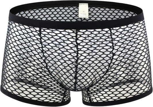 Men's See Through Fishnet Boxer Briefs Underwear Lingerie Booty Shorts V1259-DP01-A-2898