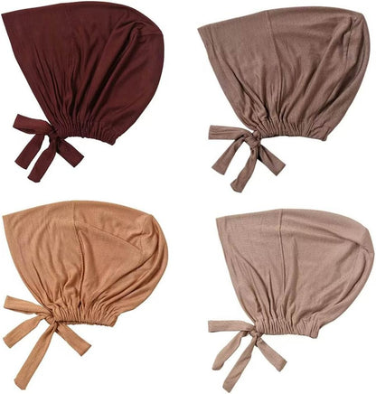4 Pcs Women Hijab Undercap Muslim Inner Beanies Cap with Tie Back Closure Adjustable Underscarf Hat Chemo V1259-DP01-A-2901