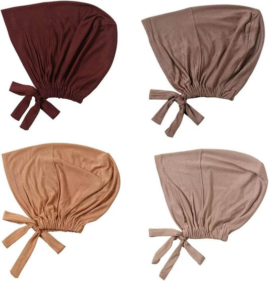4 Pcs Women Hijab Undercap Muslim Inner Beanies Cap with Tie Back Closure Adjustable Underscarf Hat Chemo V1259-DP01-A-2901