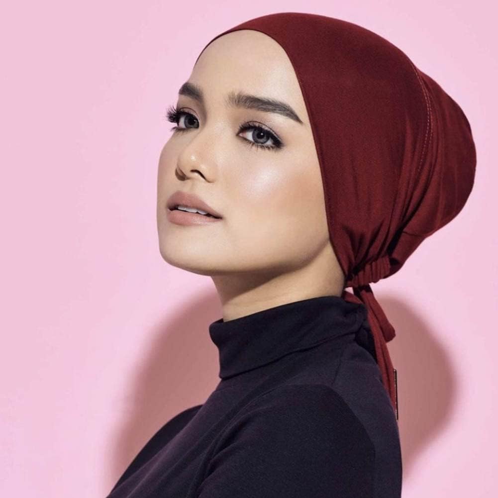 4 Pcs Women Hijab Undercap Muslim Inner Beanies Cap with Tie Back Closure Adjustable Underscarf Hat Chemo V1259-DP01-A-2901