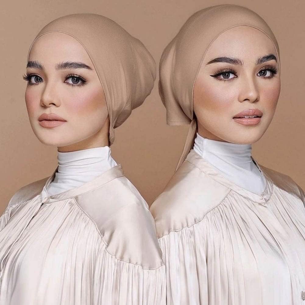 4 Pcs Women Hijab Undercap Muslim Inner Beanies Cap with Tie Back Closure Adjustable Underscarf Hat Chemo V1259-DP01-A-2901