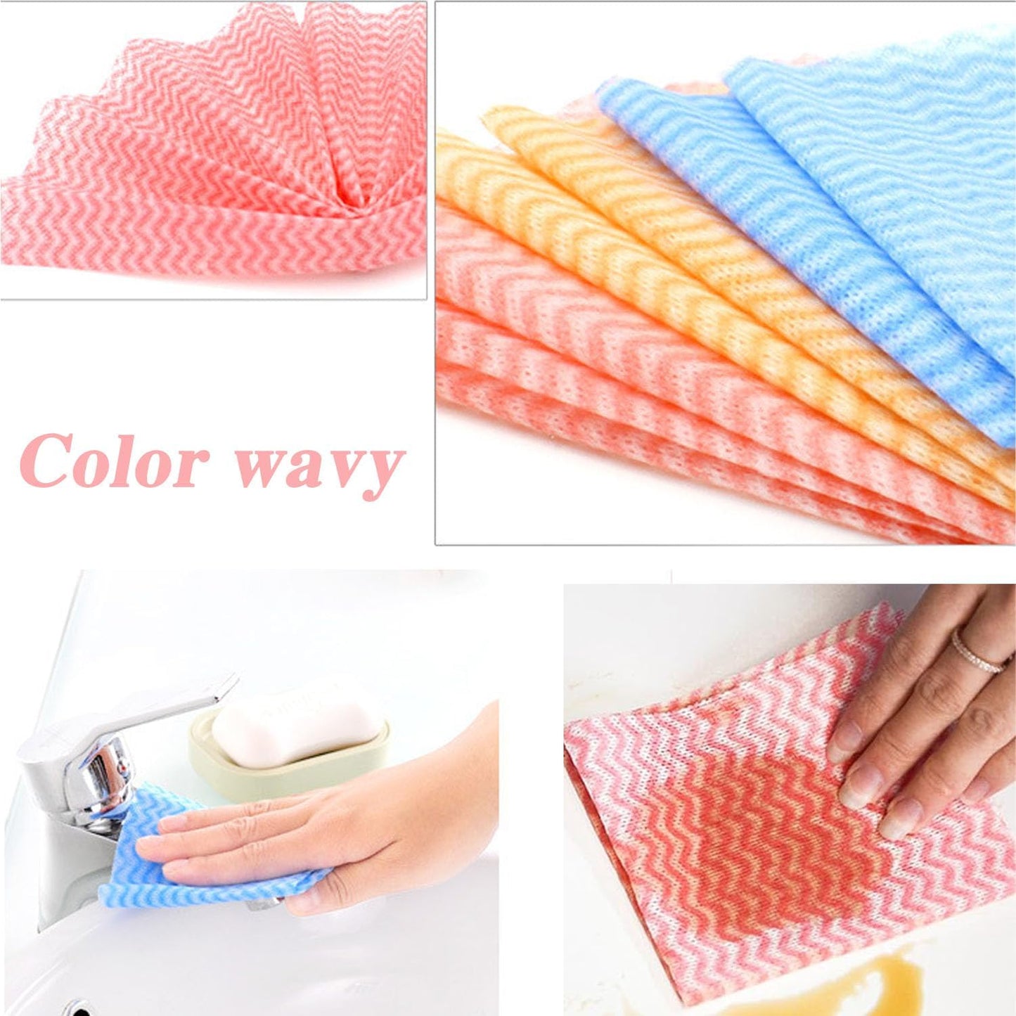 Disposable Cleaning Towel (4 Rolls /200pcs) Reusable Cleaning Wipe, Dish Towels Dish Rags Reusable Quick-Dry V1259-DP01-A-2902
