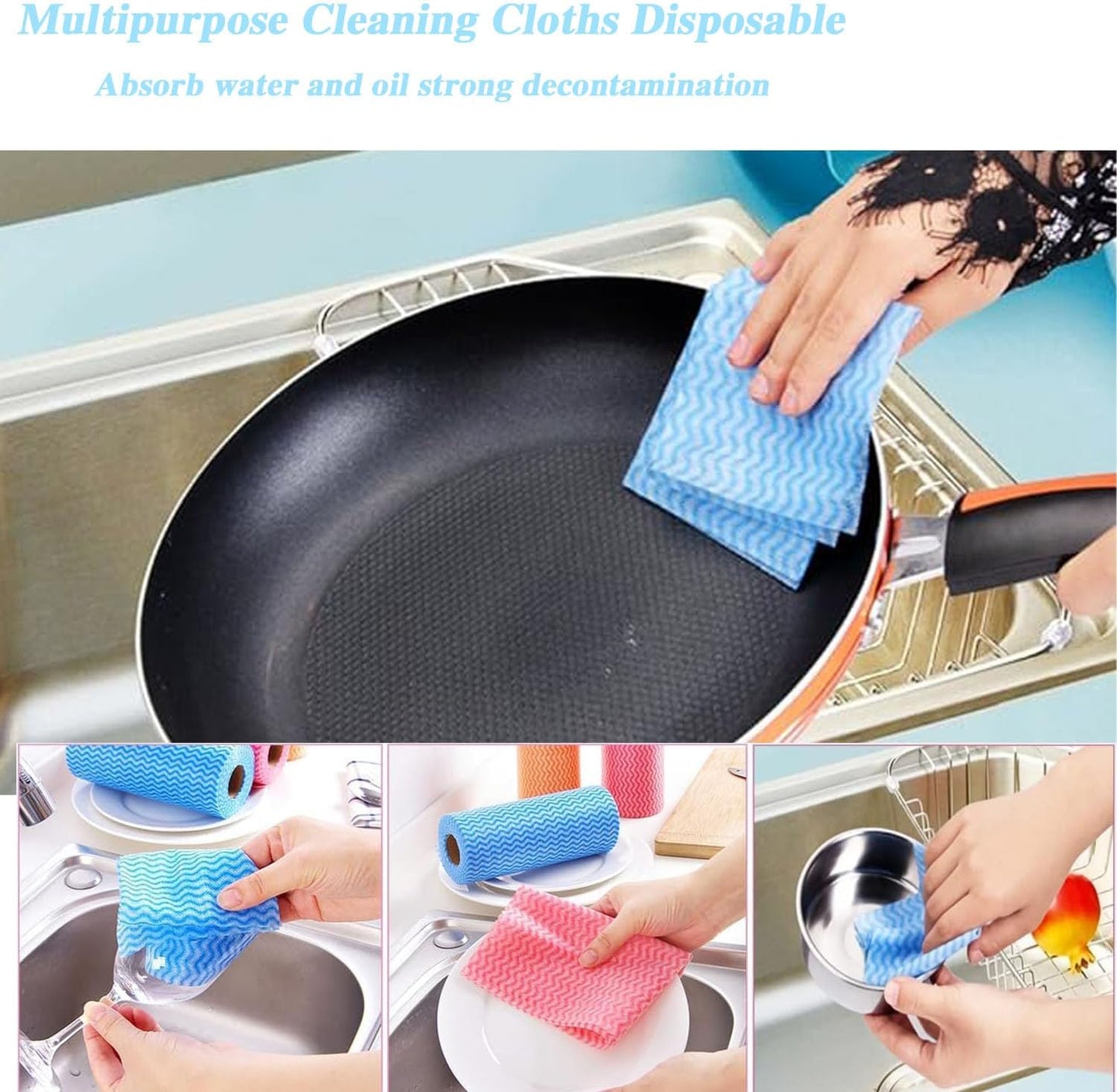 Disposable Cleaning Towel (4 Rolls /200pcs) Reusable Cleaning Wipe, Dish Towels Dish Rags Reusable Quick-Dry V1259-DP01-A-2902