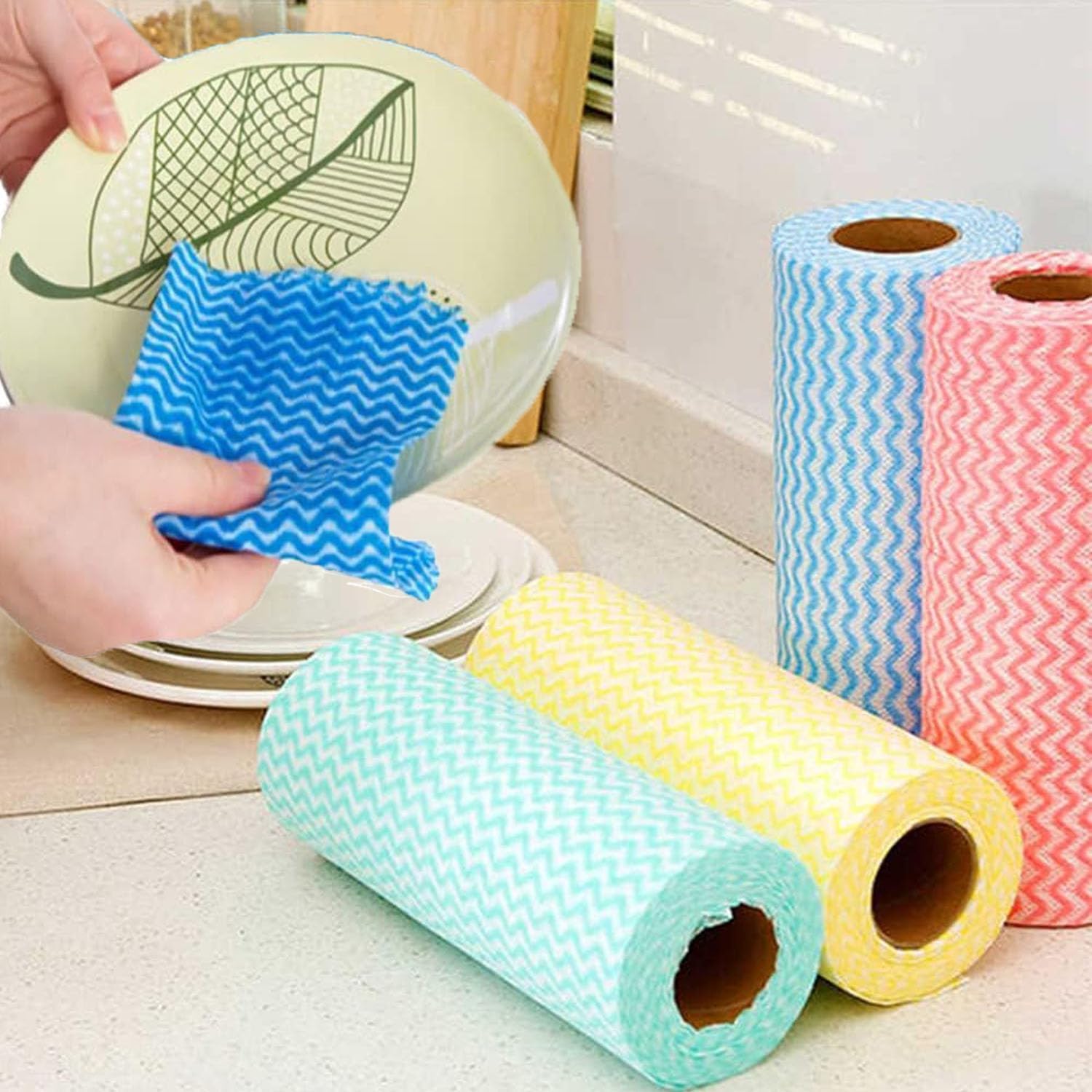 Disposable Cleaning Towel (4 Rolls /200pcs) Reusable Cleaning Wipe, Dish Towels Dish Rags Reusable Quick-Dry V1259-DP01-A-2902