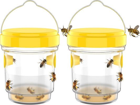 2pcs Wasp Trap, Yellow Hornet Bee Traps Catcher with Hanging Non-Toxic PP Plastic Jacket Traps for V1259-DP01-A-2906