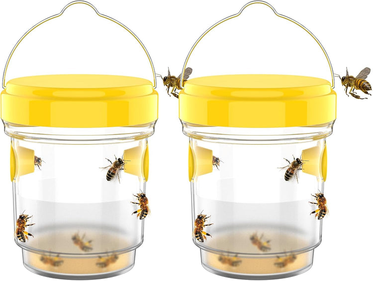2pcs Wasp Trap, Yellow Hornet Bee Traps Catcher with Hanging Non-Toxic PP Plastic Jacket Traps for V1259-DP01-A-2906