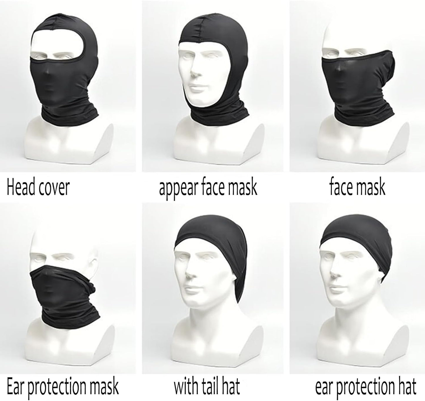 7PCS Bandana Face Mask, UV Protector Motorcycle Ski Scarf,Helmet Mask Balaclava Black Tactical Face Mask V1259-DP01-A-2915