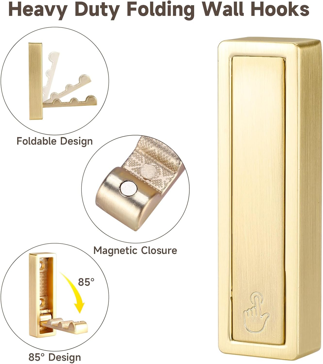 Folding Hooks 4 Pack Foldable Coat Hook Heavy Duty Wall Hooks for Hanging Coats, Towel, Hat, Backpacks (Gold) V1259-DP01-A-2916