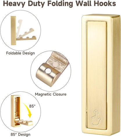 Folding Hooks 4 Pack Foldable Coat Hook Heavy Duty Wall Hooks for Hanging Coats, Towel, Hat, Backpacks (Gold) V1259-DP01-A-2916
