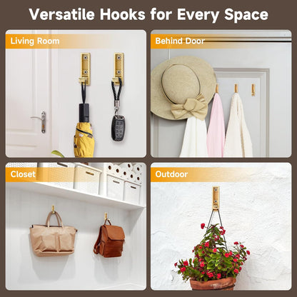 Folding Hooks 4 Pack Foldable Coat Hook Heavy Duty Wall Hooks for Hanging Coats, Towel, Hat, Backpacks (Gold) V1259-DP01-A-2916