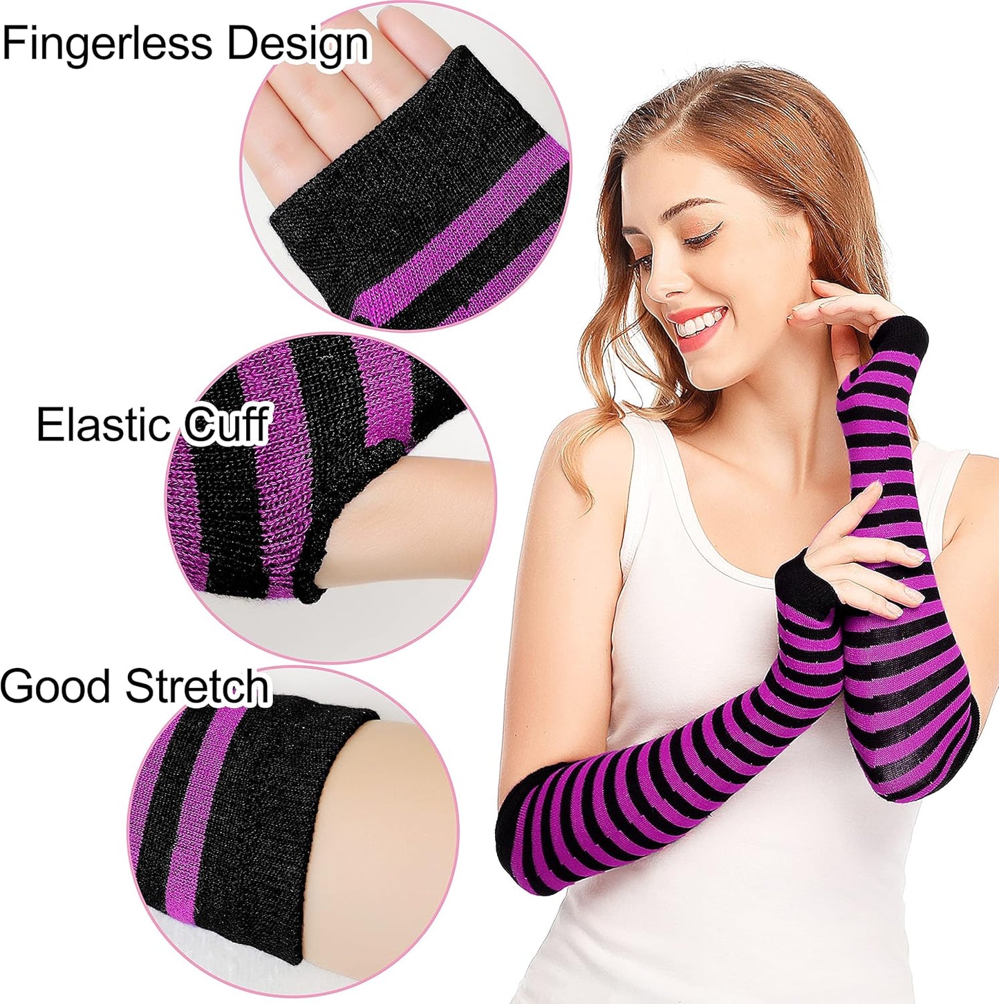 Punk Gothic Rock Long Arm Warmer Fingerless Gloves V1259-DP01-A-2934