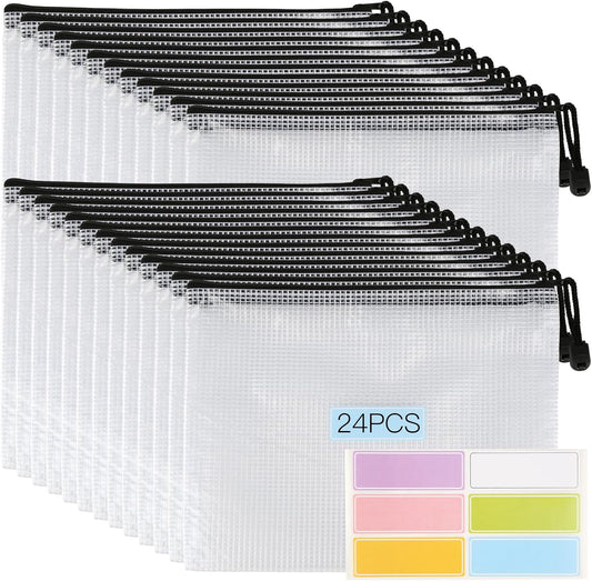 Mesh Zipper Pouch Bags, 24Pcs A5 Zipper Wallet Bags, Waterproof Pochette Plastique, Clear Mesh Plastic Zipper V1259-DP01-A-2939