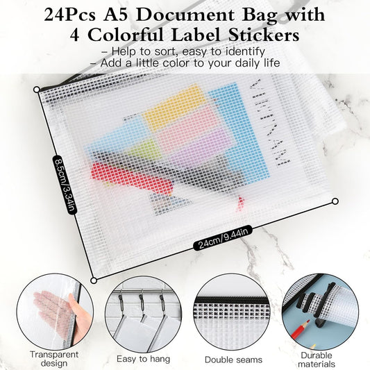 Mesh Zipper Pouch Bags, 24Pcs A5 Zipper Wallet Bags, Waterproof Pochette Plastique, Clear Mesh Plastic Zipper V1259-DP01-A-2939