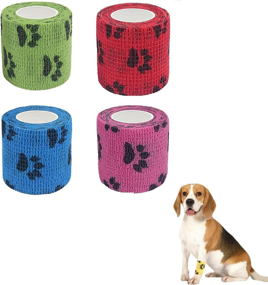 4 Rolls Pet Self Adhesive Bandage, Pet Vet Wrap Tape Waterproof Non-Woven Cohesive Gauze Rolls for Dog Cat V1259-DP01-A-2940
