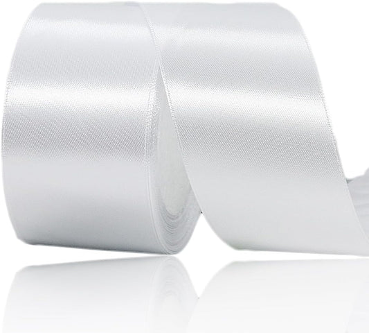 White Ribbon 2 Inch x 25 Yards, White Satin Fabric Ribbon for Christmas Gift Wrapping, Bows Making, Floral V1259-DP01-A-2942