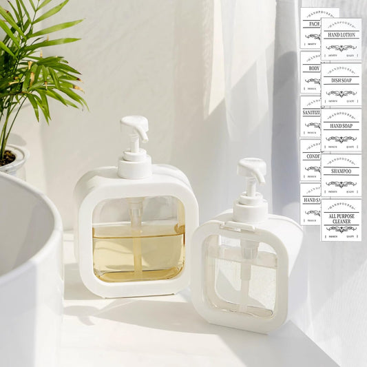 Soap Dispenser, 2 Pack 18Oz/500ml Liquid Soap Dispenser Stylish Hand Soap Dish Dispenser with Pump and 12Pcs V1259-DP01-A-2943