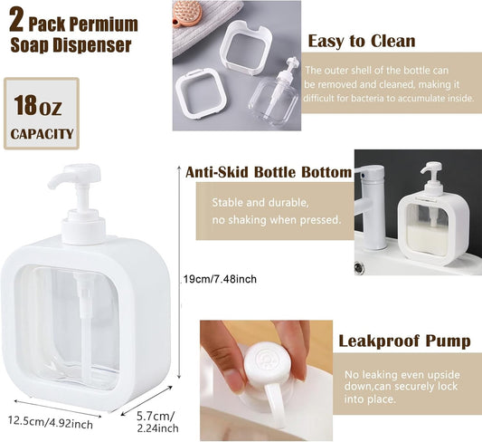 Soap Dispenser, 2 Pack 18Oz/500ml Liquid Soap Dispenser Stylish Hand Soap Dish Dispenser with Pump and 12Pcs V1259-DP01-A-2943