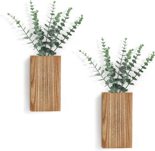 2 Pack Wood Wall Planter Vase with Artificial Eucalyptus Farmhouse Wall Hanging Decor Pocket Planter for V1259-DP01-A-2944