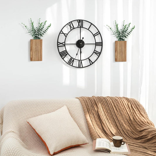 2 Pack Wood Wall Planter Vase with Artificial Eucalyptus Farmhouse Wall Hanging Decor Pocket Planter for V1259-DP01-A-2944