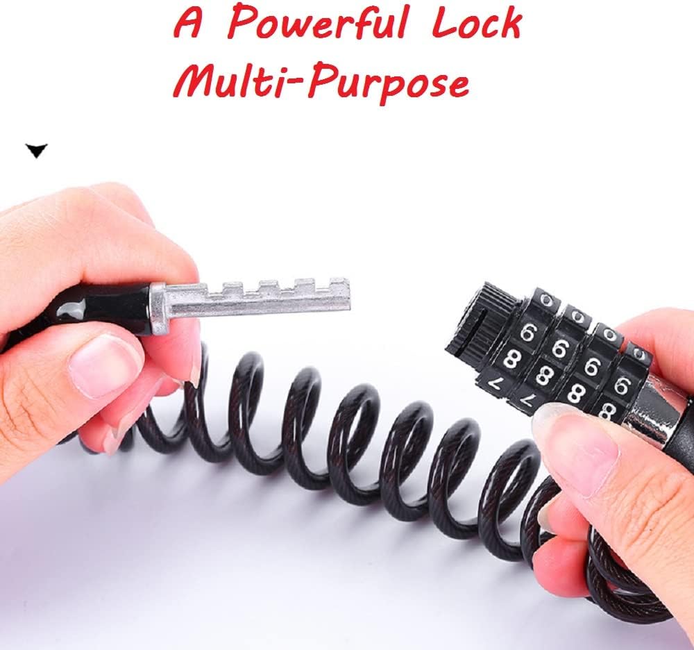 2PCS Black Motorcycle Helmet Lock, Portable Password Combination Security 59 Inch for Bicycle Suitcase V1259-DP01-A-2945