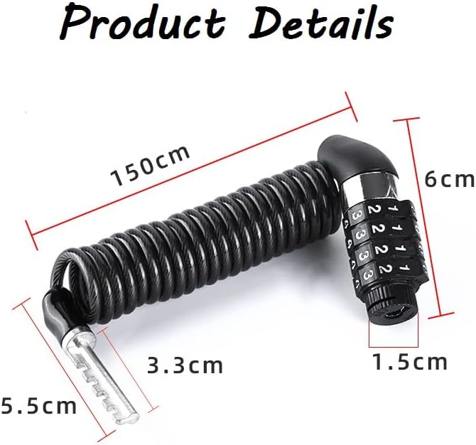 2PCS Black Motorcycle Helmet Lock, Portable Password Combination Security 59 Inch for Bicycle Suitcase V1259-DP01-A-2945