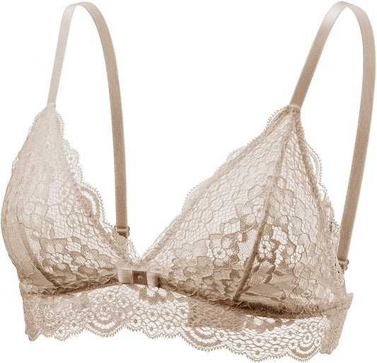 Lace Bralettes for Women Adjustable Strap Sexy V Neck Unpadded Wire Free Incomeplete See Through V1259-DP01-A-2947