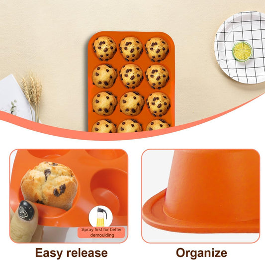 3 Pack Silicone Muffin Pan for Baking, Silicone Cupcake Pan, Muffin Tin 12 Cup Regular Size, Nonstick V1259-DP01-A-2957