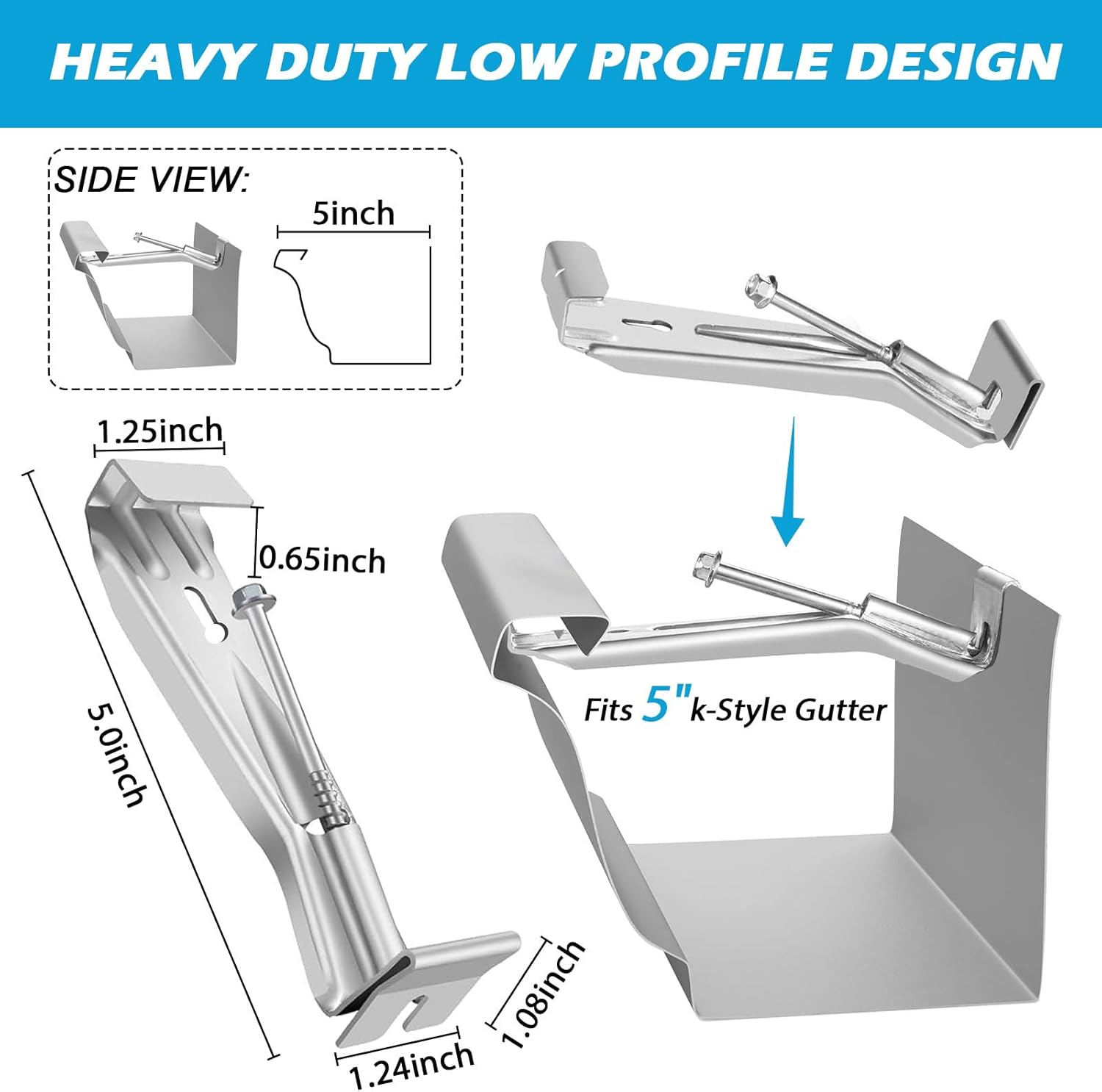 25 Pack Gutter Hangers, 5 Inch Gutter Guard with Speed Screw and Clip, Hidden Rain Gutter Bracket Support, V1259-DP01-A-2958