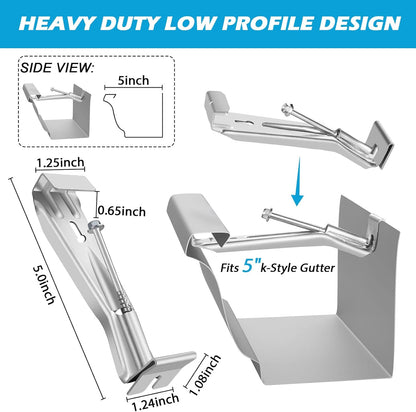 25 Pack Gutter Hangers, 5 Inch Gutter Guard with Speed Screw and Clip, Hidden Rain Gutter Bracket Support, V1259-DP01-A-2958