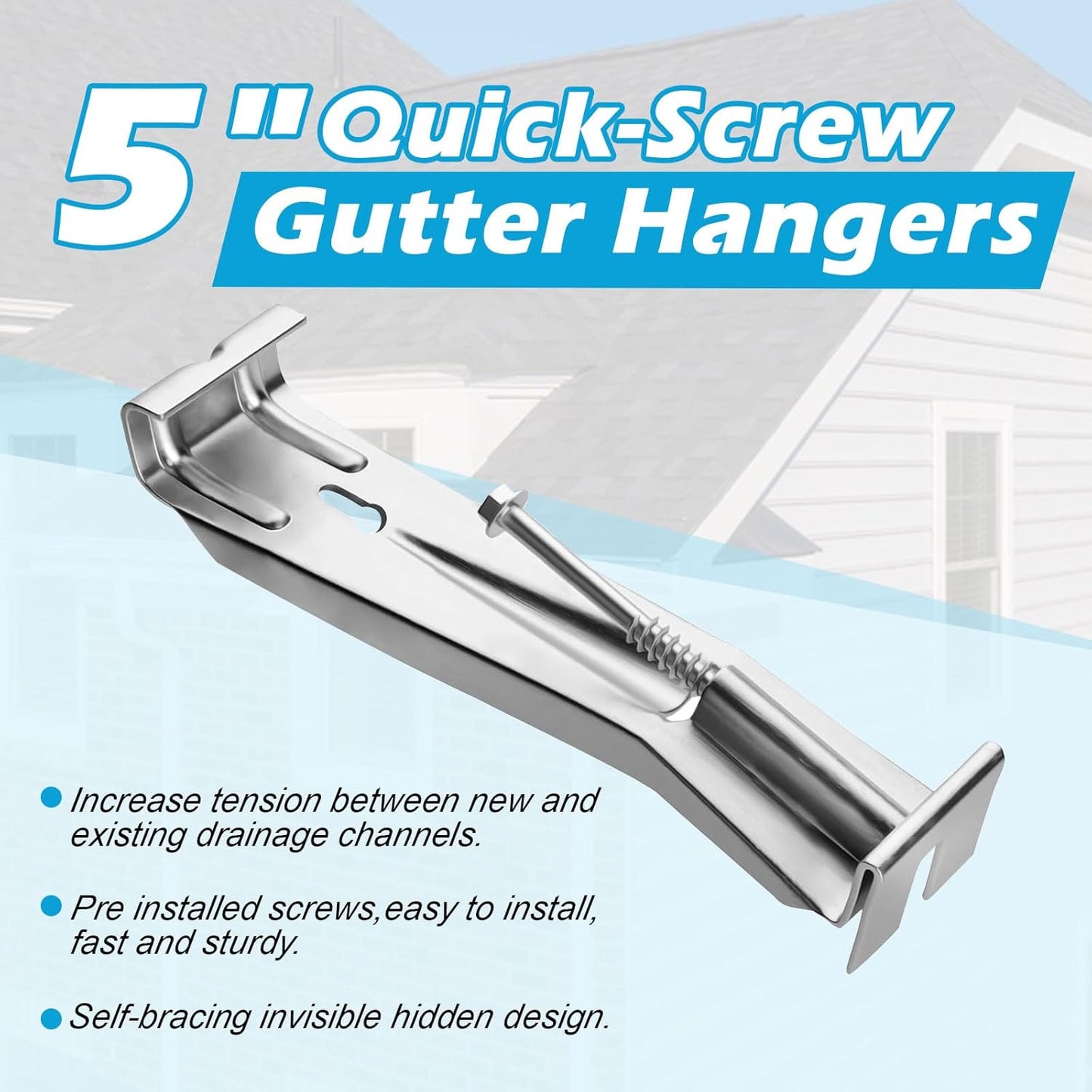 25 Pack Gutter Hangers, 5 Inch Gutter Guard with Speed Screw and Clip, Hidden Rain Gutter Bracket Support, V1259-DP01-A-2958