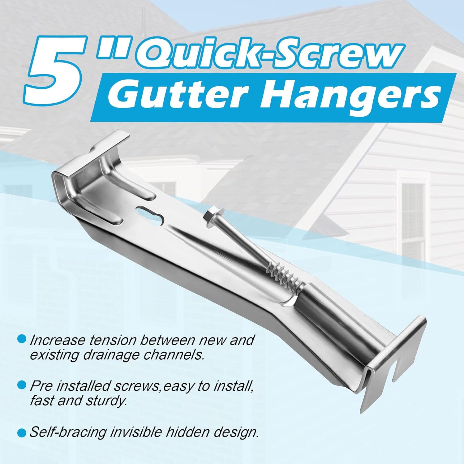25 Pack Gutter Hangers, 5 Inch Gutter Guard with Speed Screw and Clip, Hidden Rain Gutter Bracket Support, V1259-DP01-A-2958