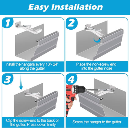 25 Pack Gutter Hangers, 5 Inch Gutter Guard with Speed Screw and Clip, Hidden Rain Gutter Bracket Support, V1259-DP01-A-2958