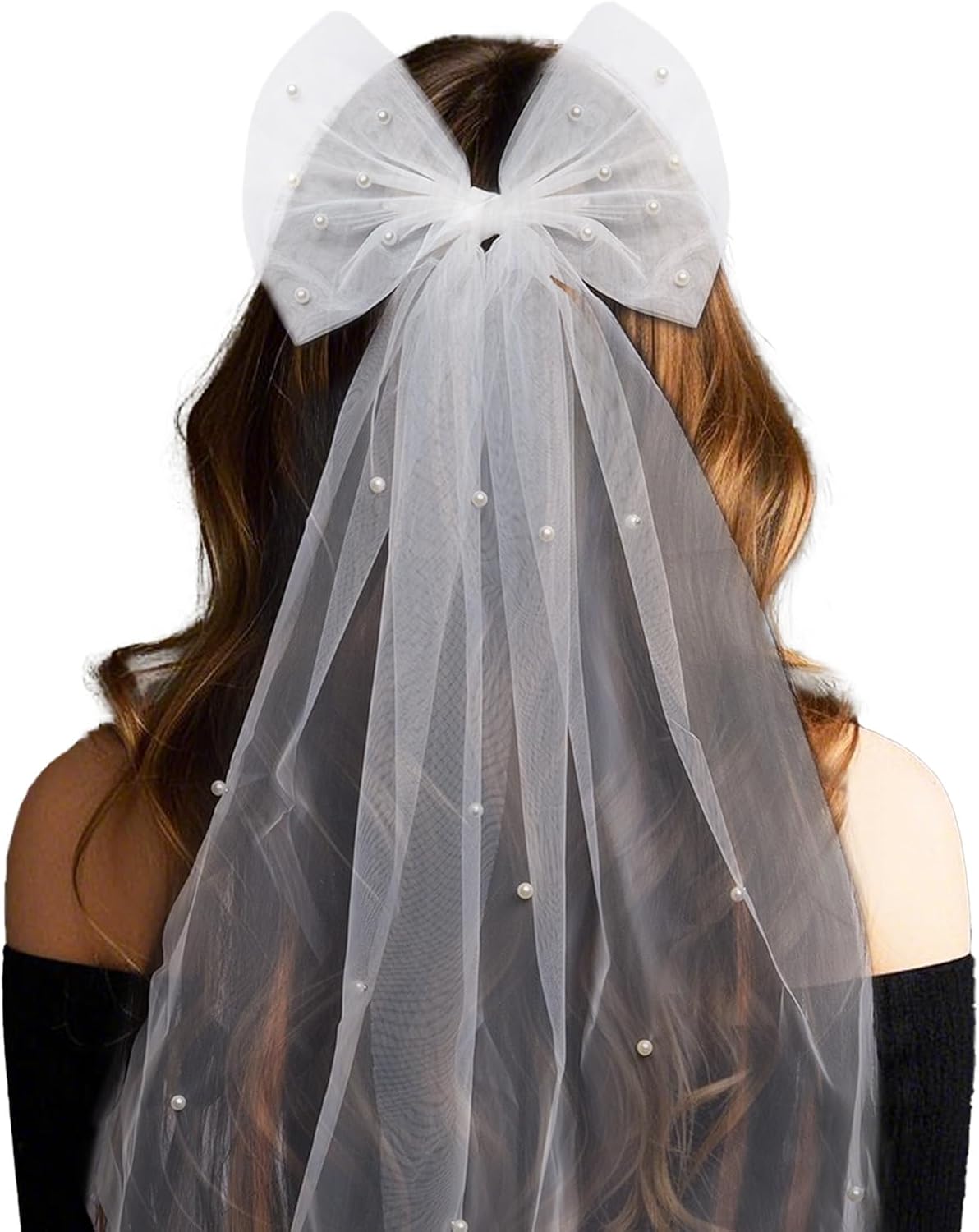 Bride Accessories Hair Bow Pearl Wedding Veil with Barrette Bachelorette Party V1259-DP01-A-2965