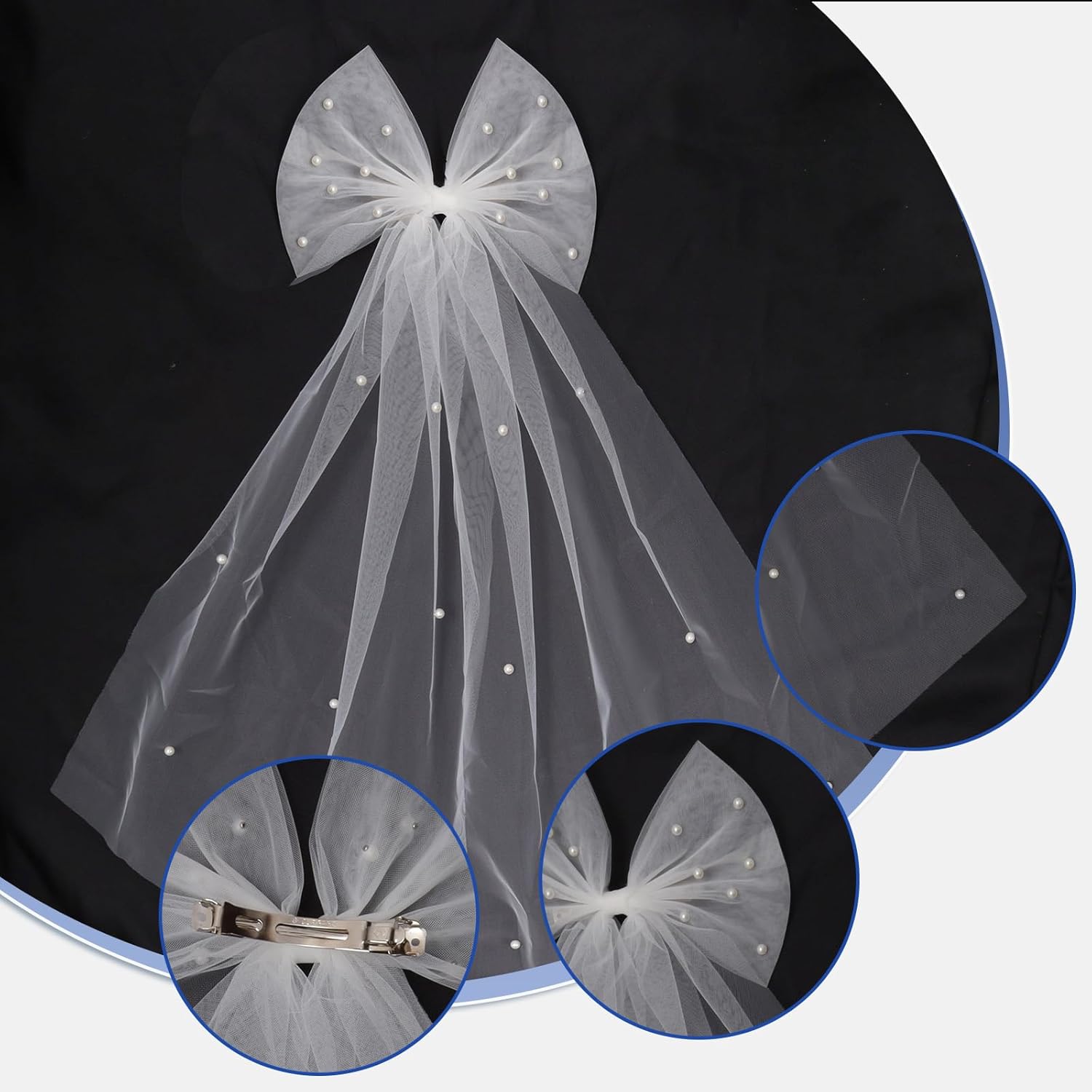 Bride Accessories Hair Bow Pearl Wedding Veil with Barrette Bachelorette Party V1259-DP01-A-2965