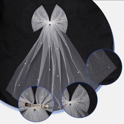 Bride Accessories Hair Bow Pearl Wedding Veil with Barrette Bachelorette Party V1259-DP01-A-2965
