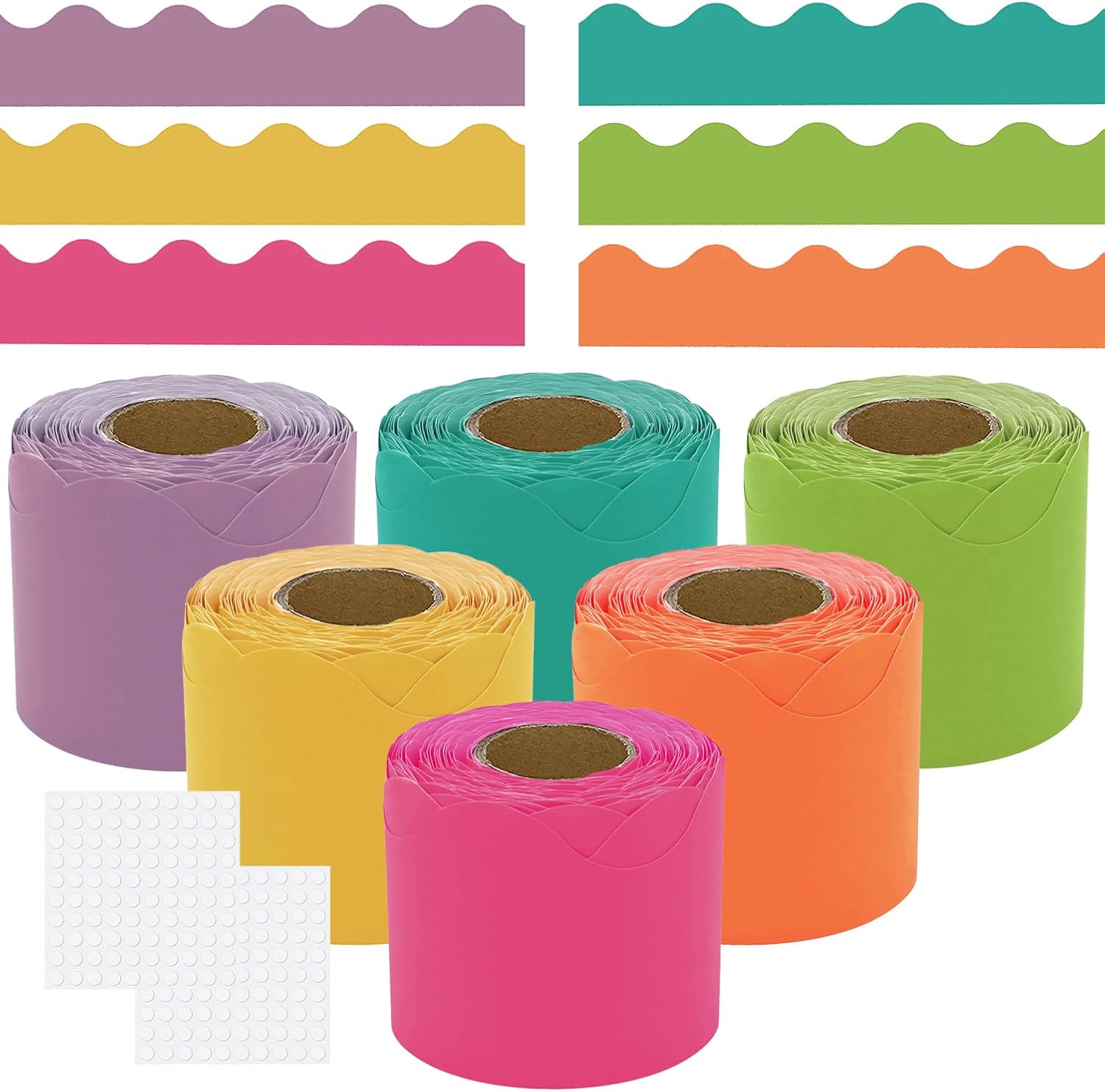 Bulletin Board Borders Set - 6 Rolls 196.8 Ft Bright Bulletin Board Decorations for Office, School Classroom V1259-DP01-A-2967
