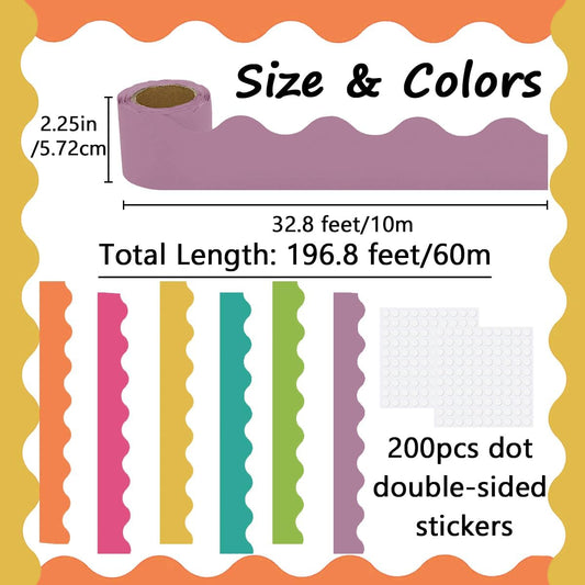 Bulletin Board Borders Set - 6 Rolls 196.8 Ft Bright Bulletin Board Decorations for Office, School Classroom V1259-DP01-A-2967
