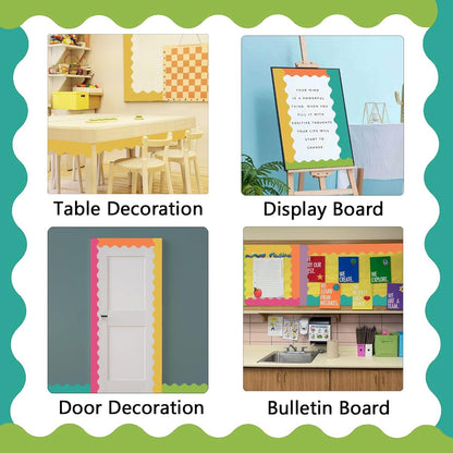 Bulletin Board Borders Set - 6 Rolls 196.8 Ft Bright Bulletin Board Decorations for Office, School Classroom V1259-DP01-A-2967